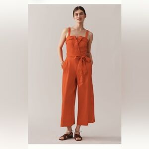Anthropologie Maeve Belted Wide-Leg Linen Blend Jumpsuit